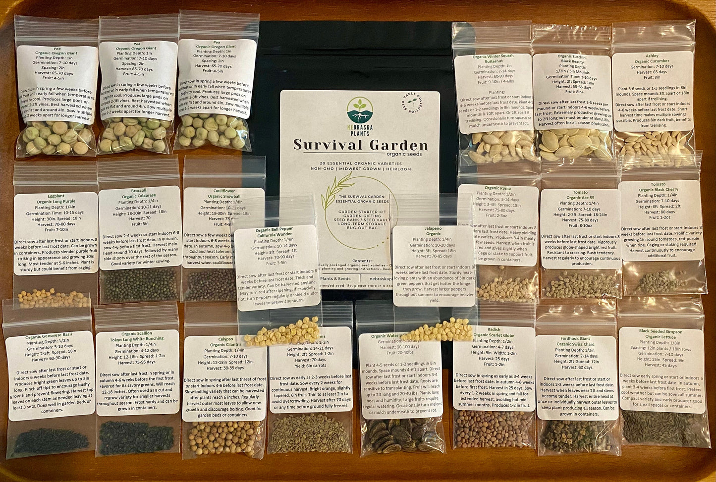 20 Organic Garden Seed Varieties - Seed Vault Collection - Nebraska Seeds