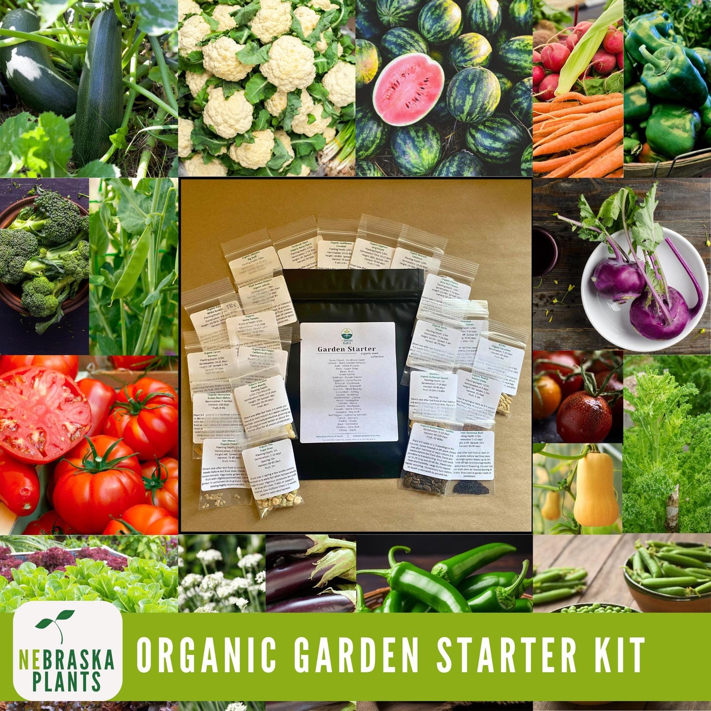 Organic Garden Starter Kit - 25 Organic Heirloom Seed Varieties + Plant Markers and Gardening Journal - Nebraska Seeds