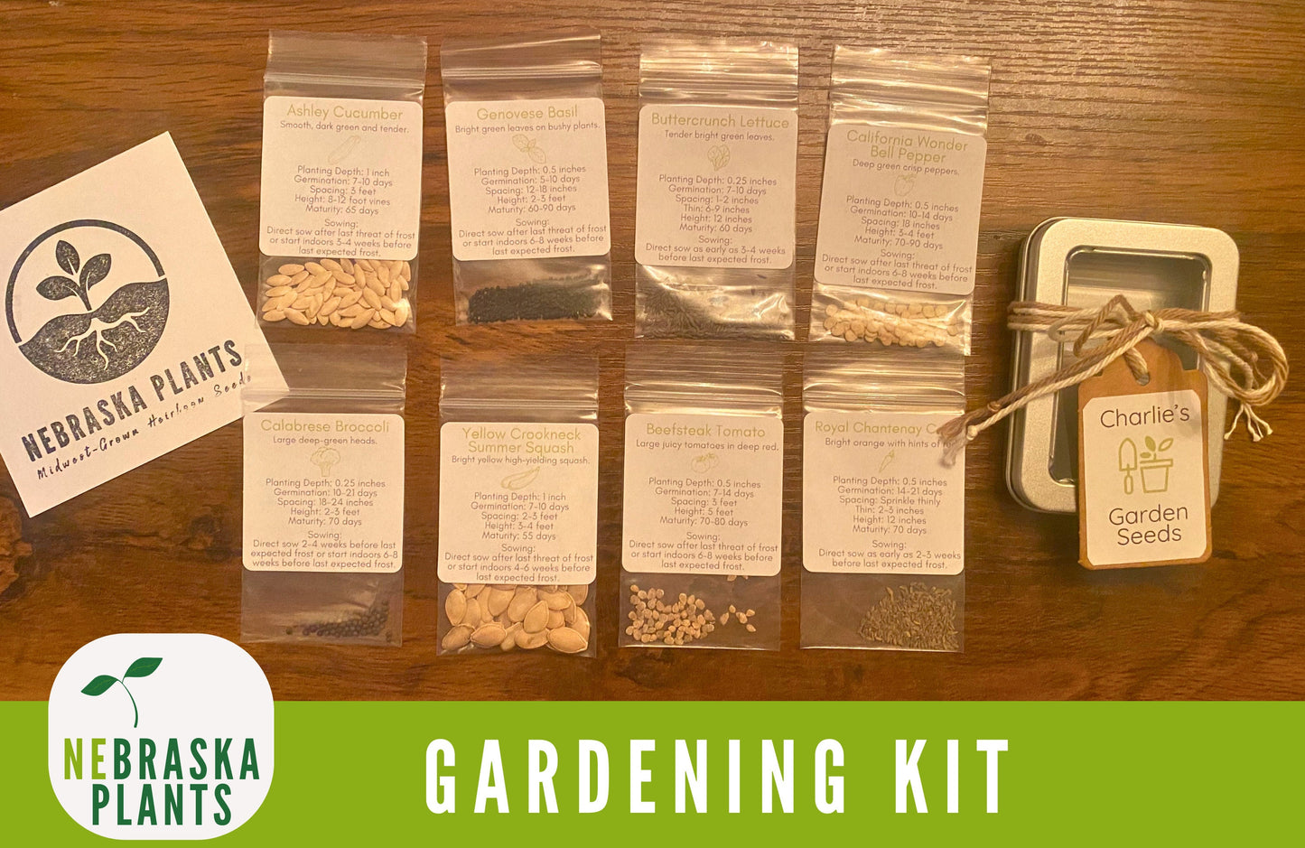 Gardener's Seed Gift - Collection of 8 Heirloom Seed Varieties for Home Gardeners - Nebraska Seeds